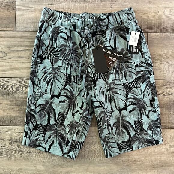 Twenty Montreal Monstera Leaf Hyper Reality Knit Blue Shorts Size Small NWT - Picture 2 of 5